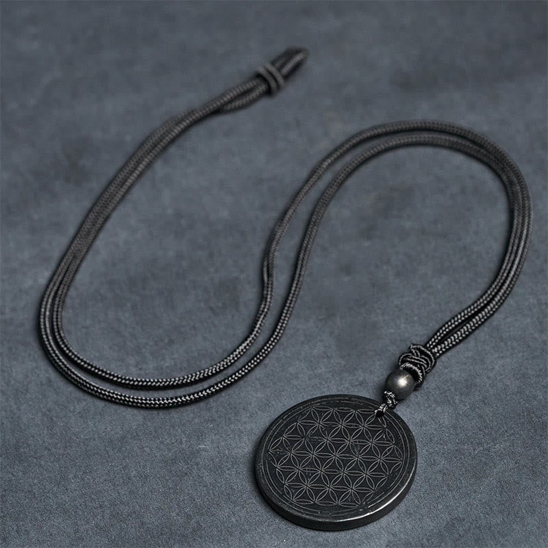 Buddha Stonesフラワーオブライフ彫刻デザイン本物のシュンガイトストーンプロテクションネックレスペンダント - image 13