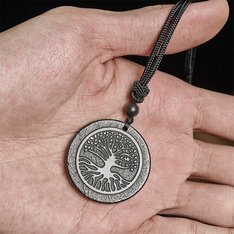 Buddha Stones生命の樹の彫刻模様 本物のシュンガイト石 守護ネックレスペンダント - image 4