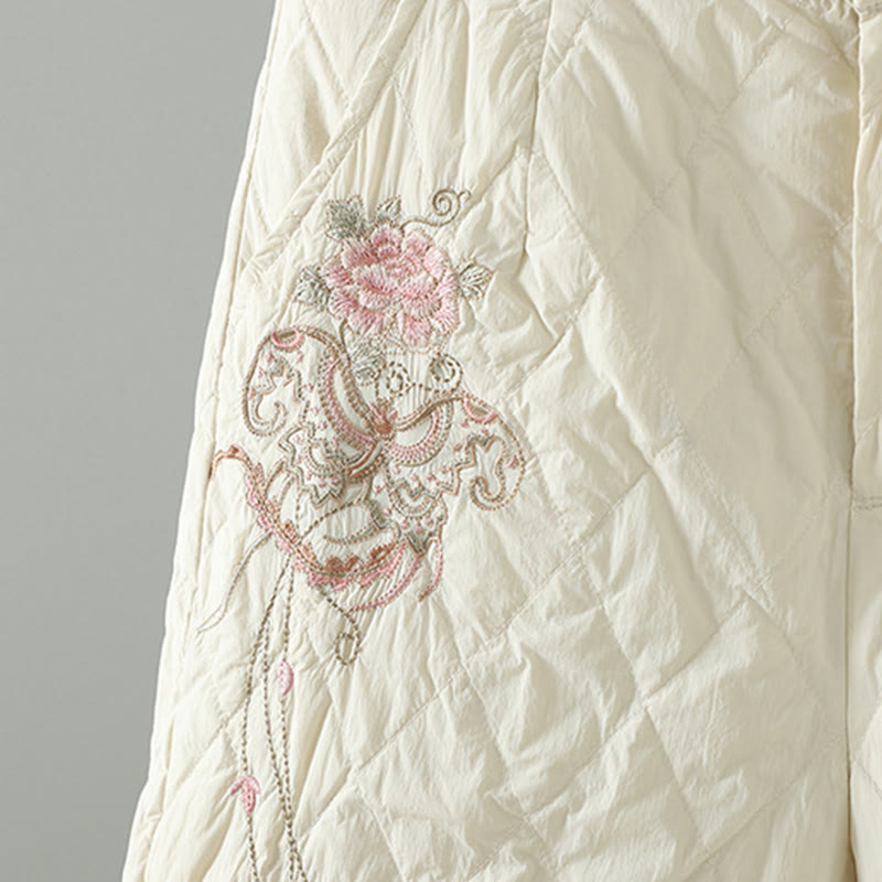 Buddha Stonesピンク花菱形柄コットン厚手レディースパンツ（ポケット付き） - image 5