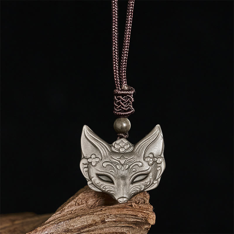 Buddha Stonesレリーフ フォックスデザイン シルバーシーンオブシディアン アイスオブシディアン プロテクションネックレス ペンダント - image 4