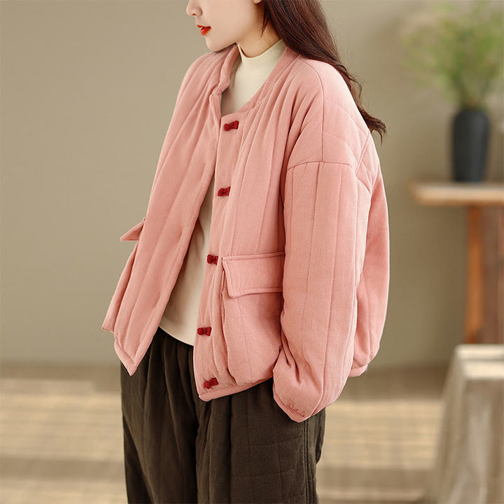 Buddha Stonesフロッグボタン ストライプデザイン 長袖 厚手コットン レディース ジャケット ポケット付き - image 4