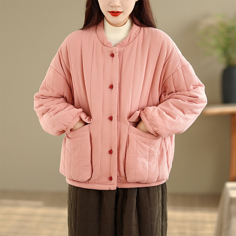 Buddha Stonesフロッグボタン ストライプデザイン 長袖 厚手コットン レディース ジャケット ポケット付き - image 1