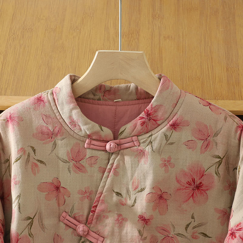 Buddha Stonesフロッグボタン 花柄 クルーネック 厚手コットン 長袖 レディースコート  - image 2