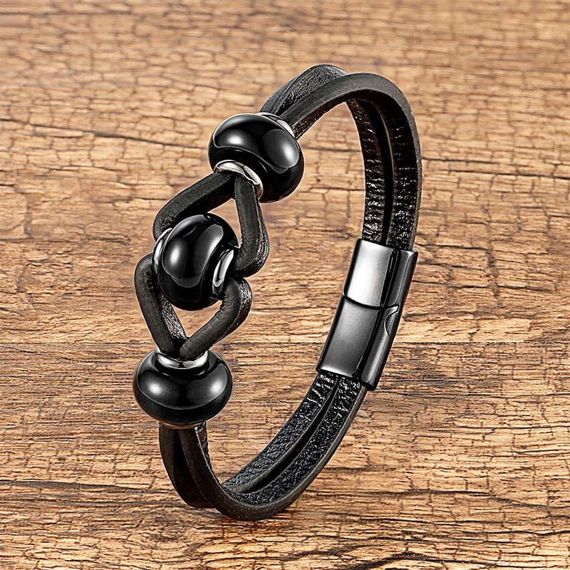 Buddha Stonesアメジスト クリスタルストーン ダブルレザー ストレス解消 ラウンドブレスレット - ブラックオニキス - 18～22cm - image 7