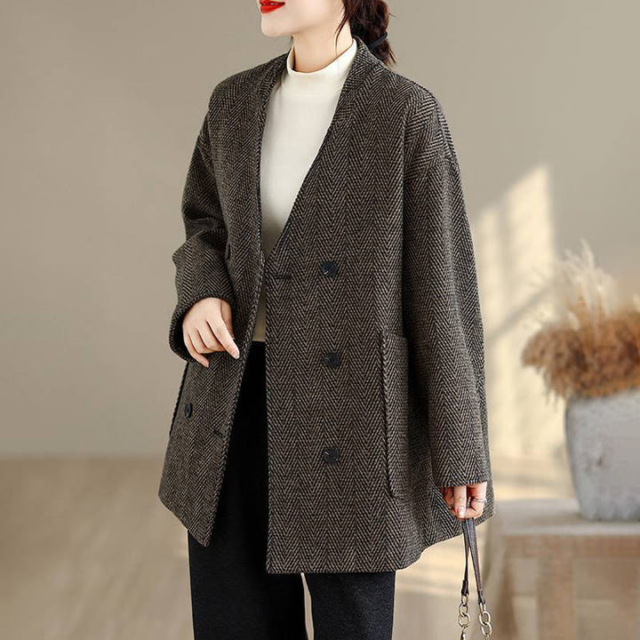 Buddha StonesストライプVネックコットンロングスリーブレディースコート（ポケット付き） - image 15