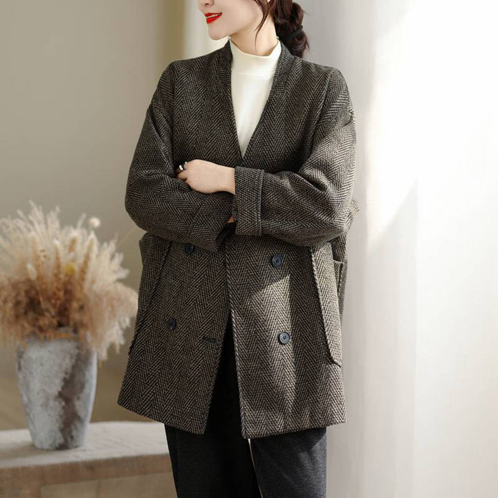 Buddha StonesストライプVネックコットンロングスリーブレディースコート（ポケット付き） - image 13