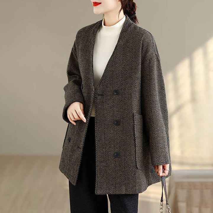 Buddha StonesストライプVネックコットンロングスリーブレディースコート（ポケット付き） - image 14