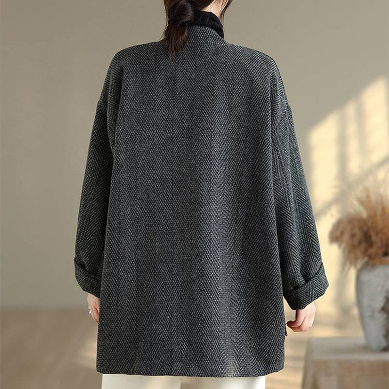Buddha StonesストライプVネックコットンロングスリーブレディースコート（ポケット付き） - image 4