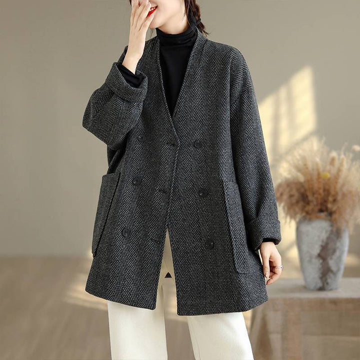 Buddha StonesストライプVネックコットンロングスリーブレディースコート（ポケット付き） - 黒 - US14、 UK/AU18、 EU46 (2XL) - image 0