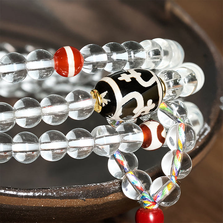 Buddha Stones108 ビーズ Liuli クリスタル Dzi ビーズ瑪瑙祝福タッセルマーラー数珠 - image 5