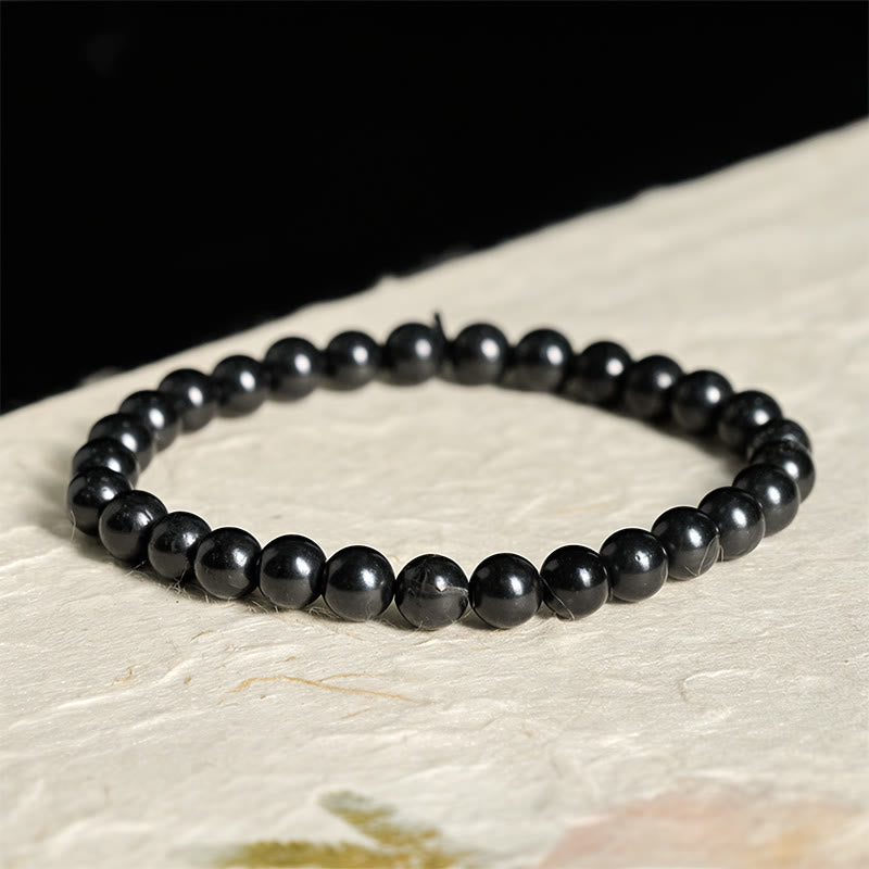 Buddha Stonesラウンド本物のシュンガイトストーン内なる強さのビーズブレスレット - image 0