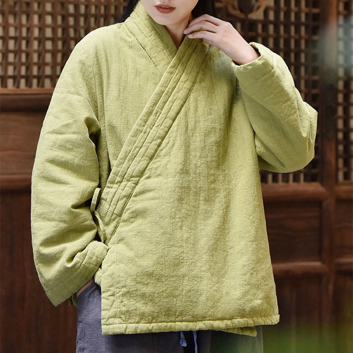 Buddha Stones斜め襟 無地 長袖 厚手コットン レディース ジャケット  - image 6