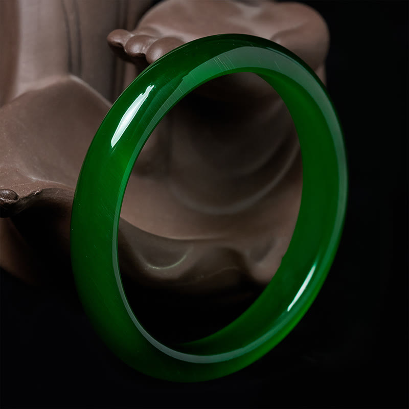 Buddha Stonesグリーンキャッツアイストーン ストレス解消 富をもたらす 薄型カフバングルブレスレット - image 1