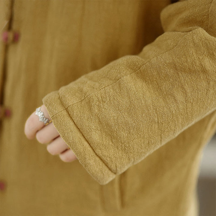 Buddha Stonesフロッグボタン 無地 長袖 厚手コットン レディース ジャケット ポケット フード付き - image 8