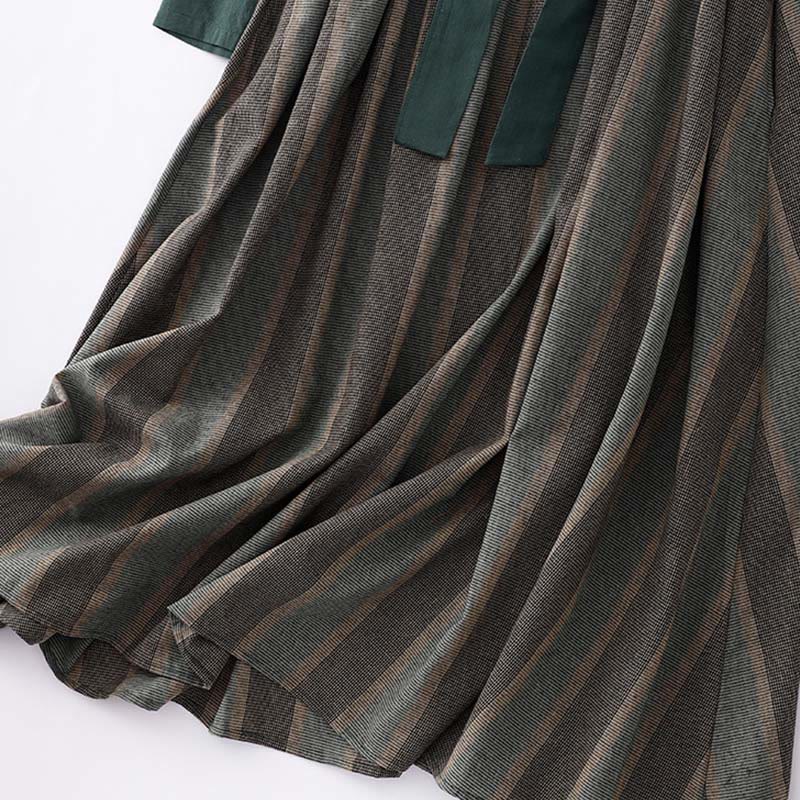 Buddha Stonesラペル カラーブロッキング デザイン ロングスリーブ コットン ミディドレス ポケット付き - image 9