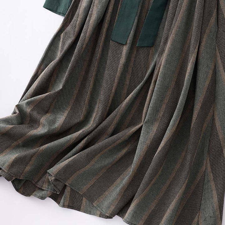 Buddha Stonesラペル カラーブロッキング デザイン ロングスリーブ コットン ミディドレス ポケット付き - image 9