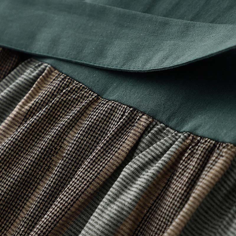 Buddha Stonesラペル カラーブロッキング デザイン ロングスリーブ コットン ミディドレス ポケット付き - image 6