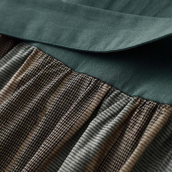 Buddha Stonesラペル カラーブロッキング デザイン ロングスリーブ コットン ミディドレス ポケット付き - image 6