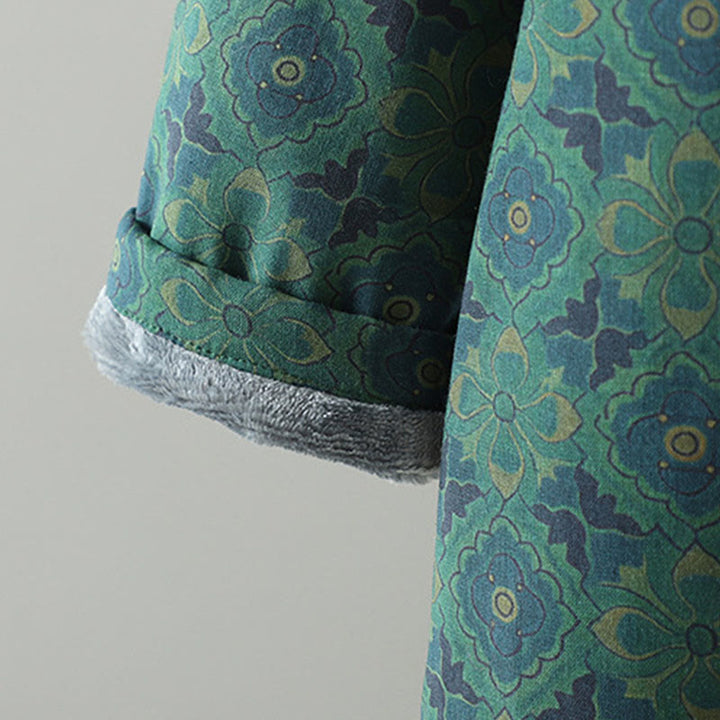 Buddha Stonesスタンドカラーフロッグボタンフラワー柄ロングスリーブコットンミディドレス - image 6