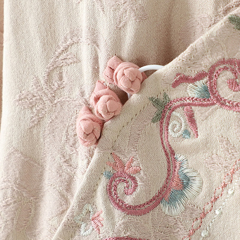 Buddha Stonesスタンドカラーフロッグボタンフラワーパターン刺繍デザインロングスリーブコットンミディドレス - image 4