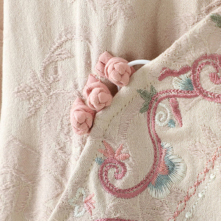 Buddha Stonesスタンドカラーフロッグボタンフラワーパターン刺繍デザインロングスリーブコットンミディドレス - image 4