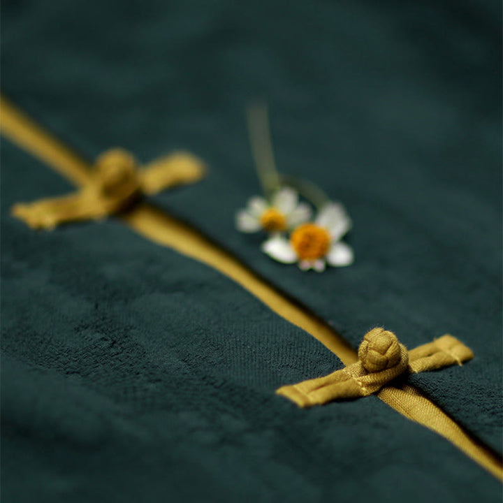 Buddha Stonesフロッグボタン 無地 Vネック ロングスリーブ コットン ミディドレス ポケット付き - image 9