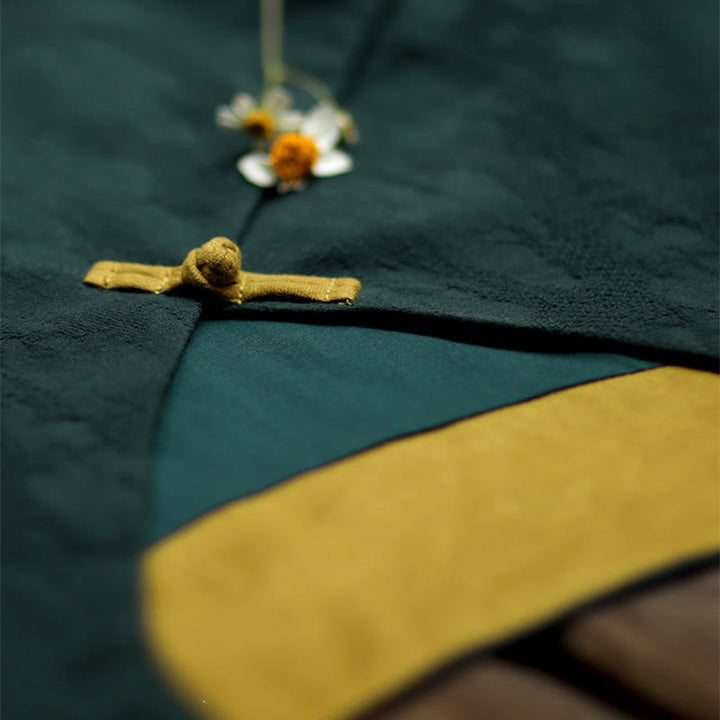 Buddha Stonesフロッグボタン 無地 Vネック ロングスリーブ コットン ミディドレス ポケット付き - image 7