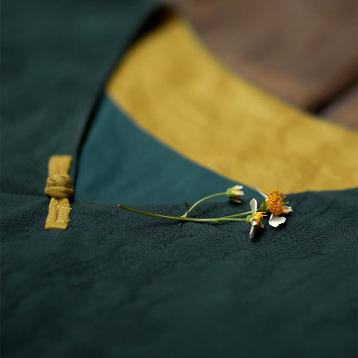 Buddha Stonesフロッグボタン 無地 Vネック ロングスリーブ コットン ミディドレス ポケット付き - image 10