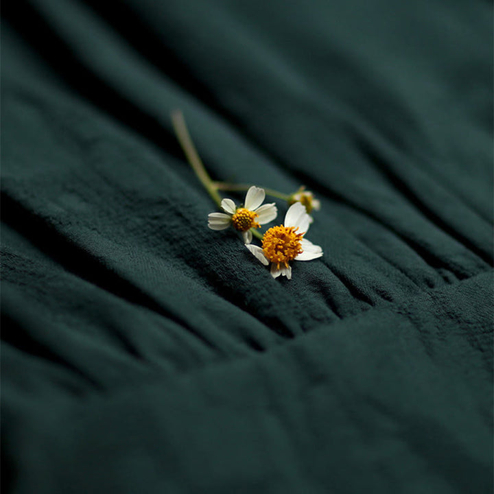 Buddha Stonesフロッグボタン 無地 Vネック ロングスリーブ コットン ミディドレス ポケット付き - image 6