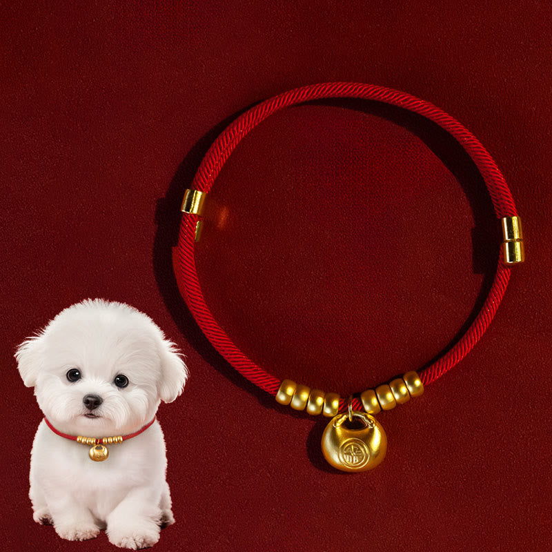 Buddha Stones赤紐ビーズ 保護 調節可能 猫 小型犬 ペット用首輪 - インゴット型ペンダント - 25～50cm - image 0