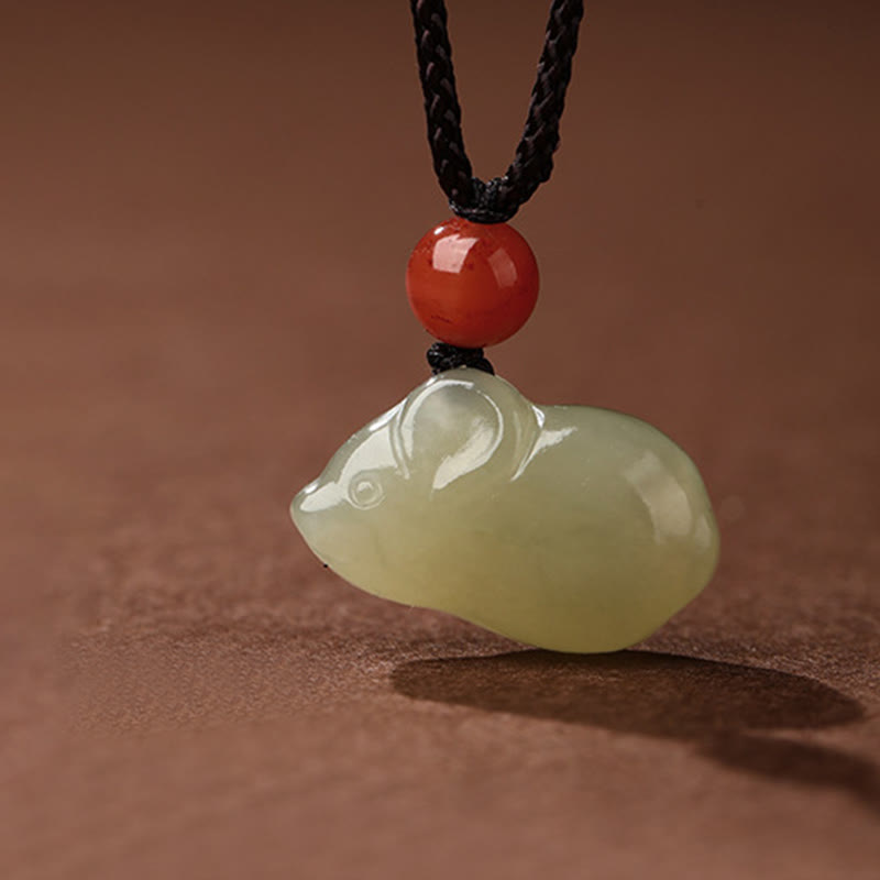 Buddha Stones中国の十二支 午年 翡翠 南赤瑪瑙豊かさのネックレスペンダント - ねずみ - image 6