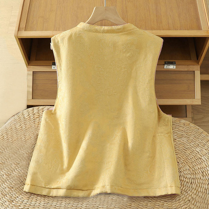 Buddha Stonesの花柄カエルボタンレディースコットンノースリーブベストウエストコート - image 11