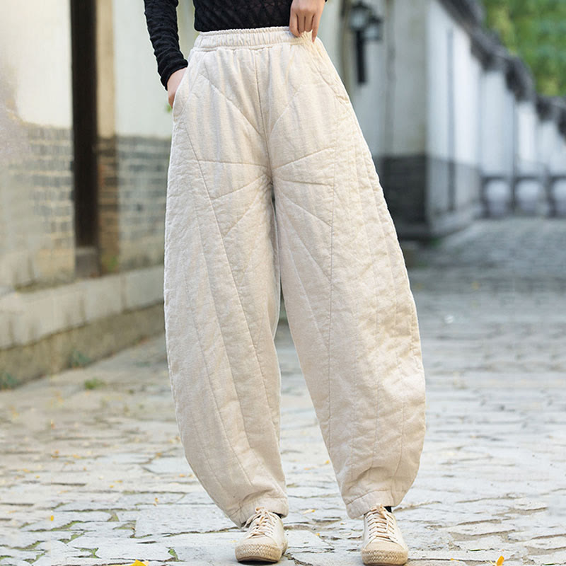 Buddha Stones無地コットン 厚手 レディース 7-8丈 ポケット付きパンツ - image 1