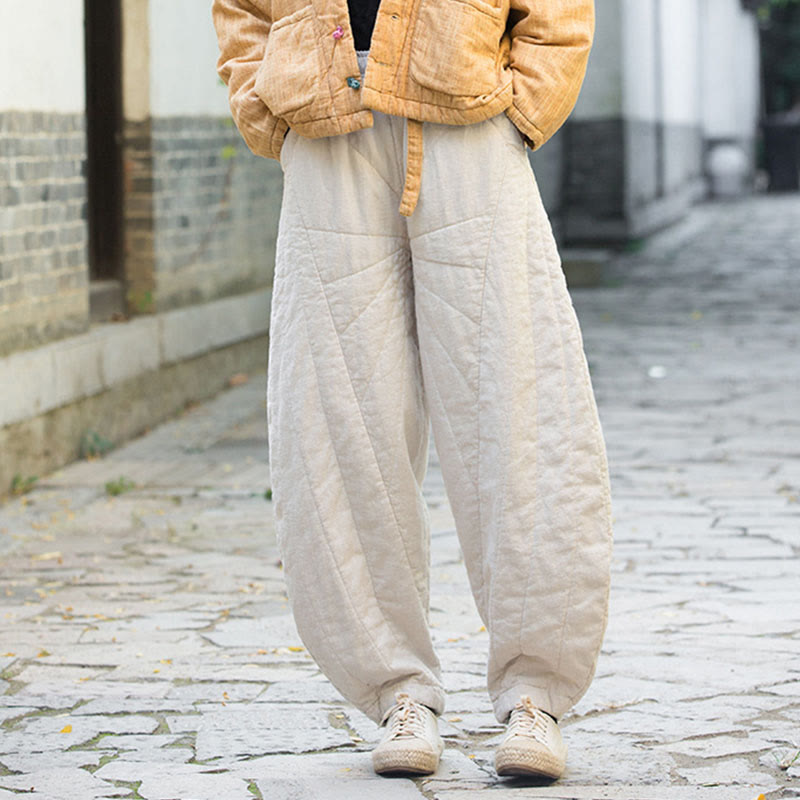 Buddha Stones無地コットン 厚手 レディース 7-8丈 ポケット付きパンツ - image 4