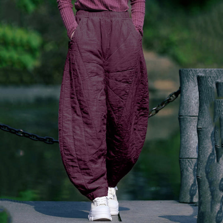 Buddha Stones無地コットン 厚手 レディース 7-8丈 ポケット付きパンツ - 紫 - US14、 UK/AU18、 EU46 (4XL) - image 17