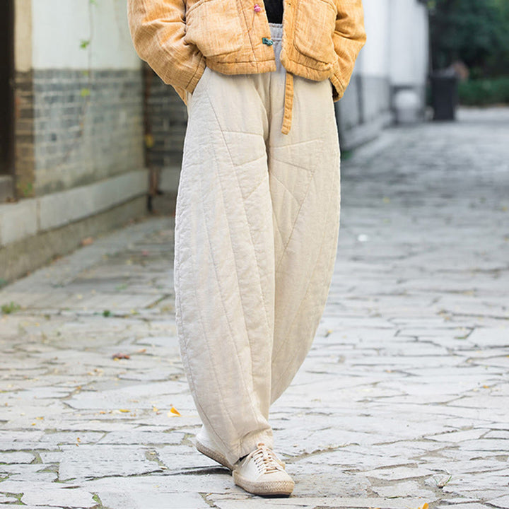 Buddha Stones無地コットン 厚手 レディース 7-8丈 ポケット付きパンツ - image 3