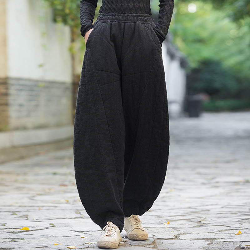 Buddha Stones無地コットン 厚手 レディース 7-8丈 ポケット付きパンツ - 黒 - US14、 UK/AU18、 EU46 (4XL) - image 11