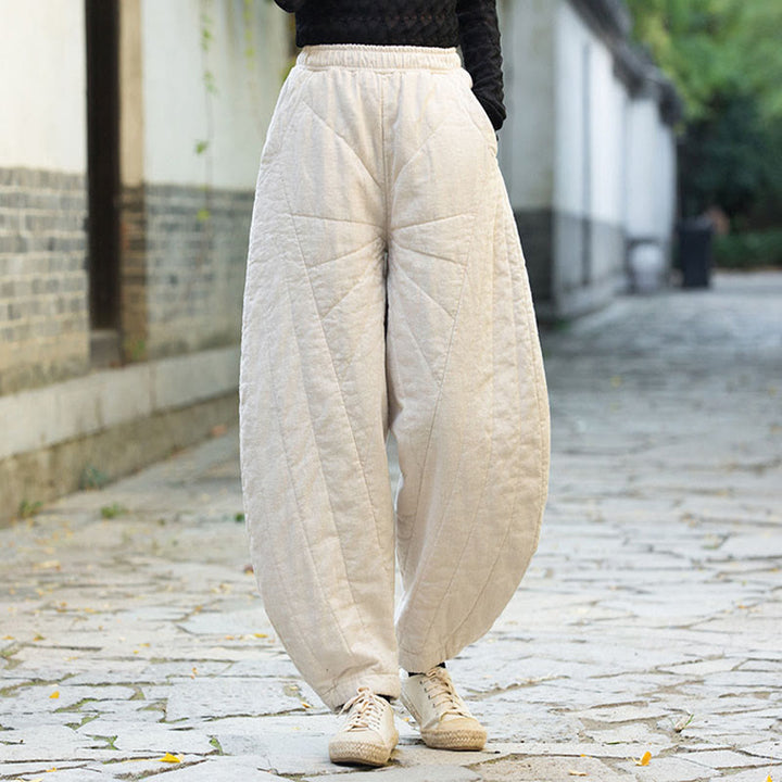 Buddha Stones無地コットン 厚手 レディース 7-8丈 ポケット付きパンツ - 白 - US14、 UK/AU18、 EU46 (4XL) - image 0