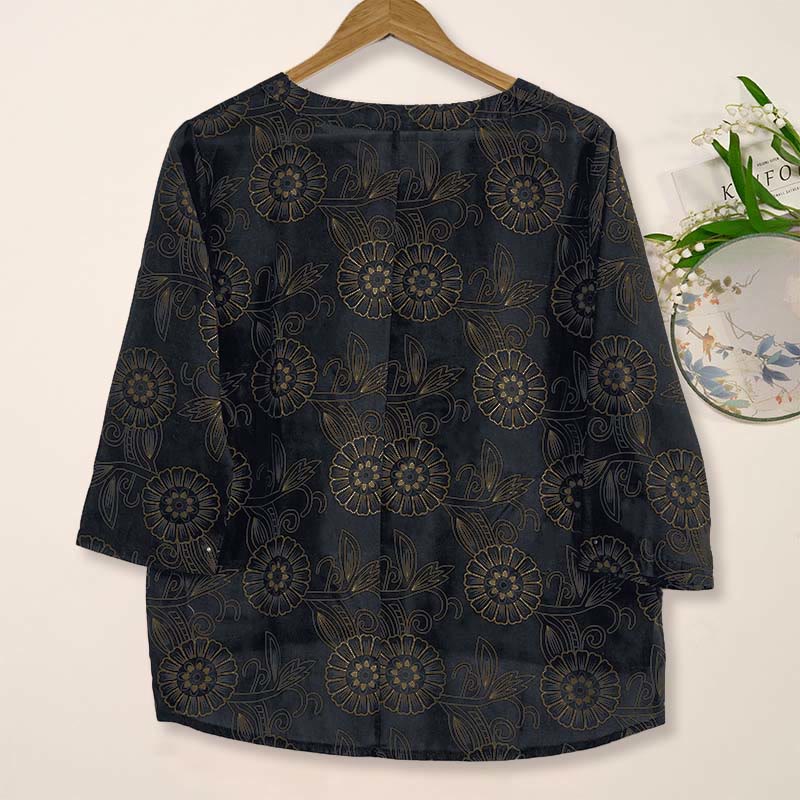 Buddha Stones春 Vネック プリント 花柄 レディース 長袖シャツ - image 13