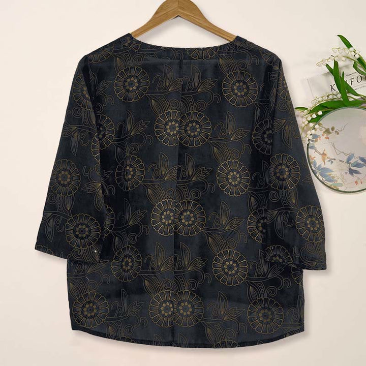 Buddha Stones春 Vネック プリント 花柄 レディース 長袖シャツ - image 13