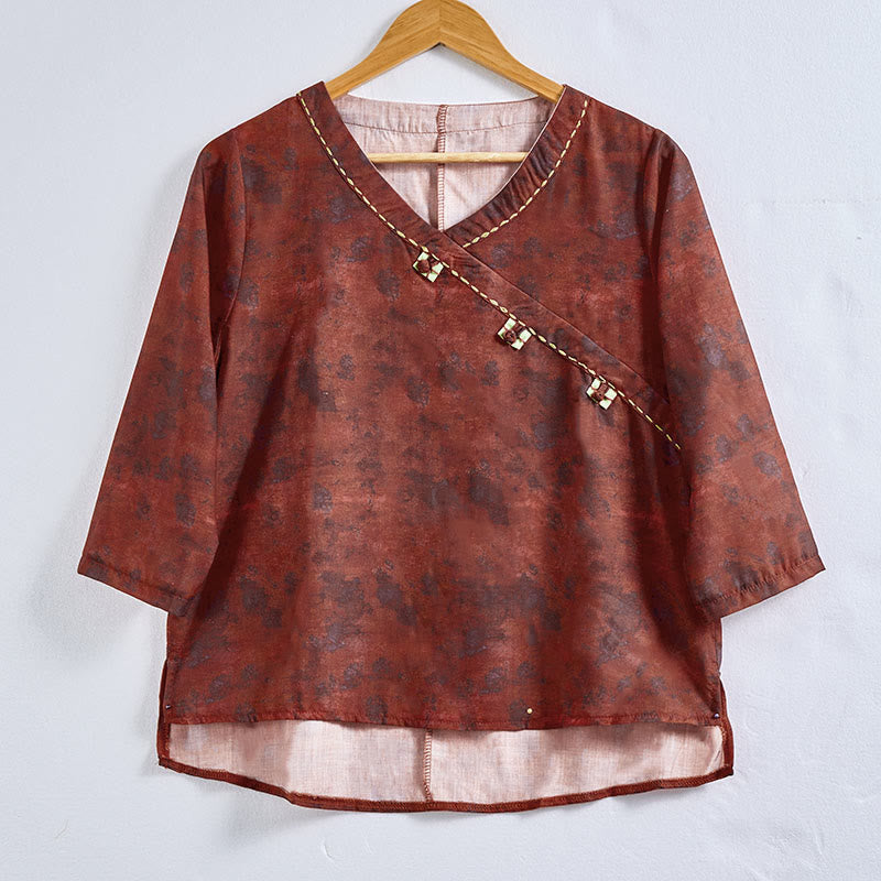 Buddha Stones春 Vネック プリント 花柄 レディース 長袖シャツ - image 17