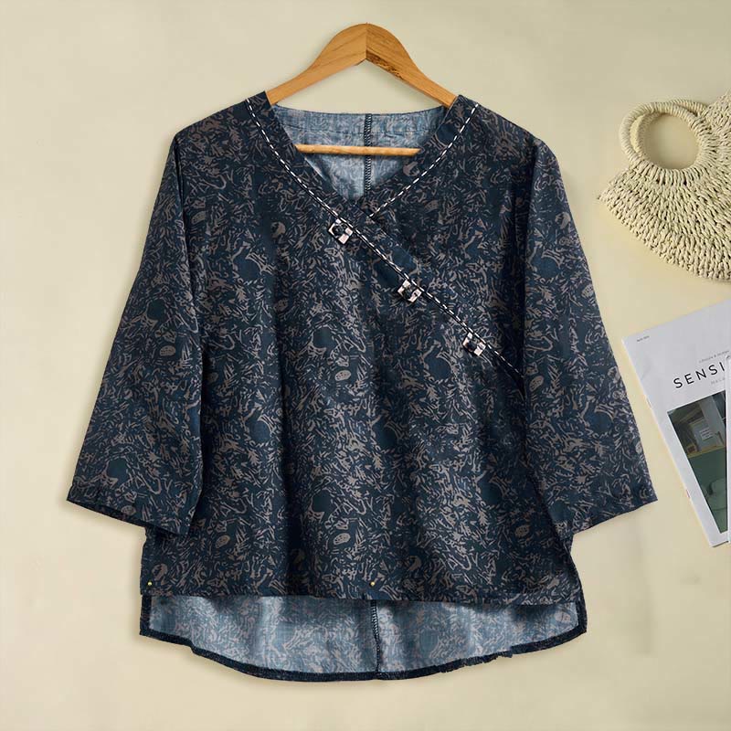 Buddha Stones春 Vネック プリント 花柄 レディース 長袖シャツ - image 20