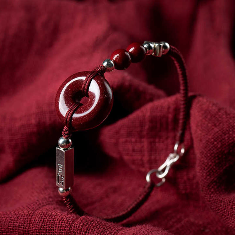 Buddha Stones 925スターリングシルバー シナバー ピース平和のお守りチャームコネクション 編み込みストリングブレスレット - image 0