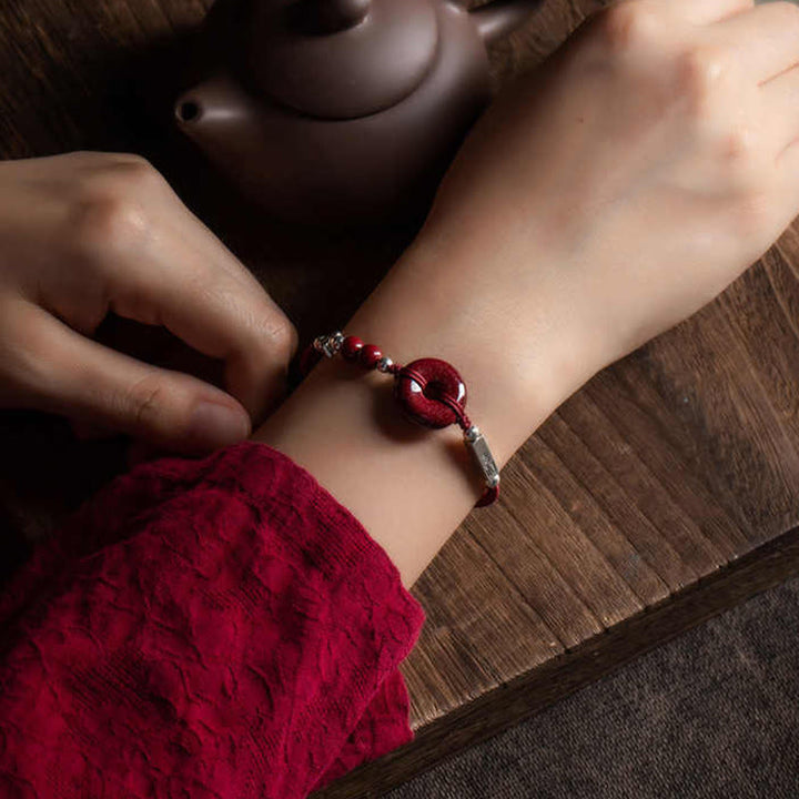 Buddha Stones 925スターリングシルバー シナバー ピース平和のお守りチャームコネクション 編み込みストリングブレスレット - image 6