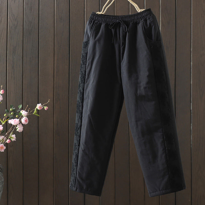 Buddha Stonesの花柄コットンポリエステル刺繍入り厚手レディースパンツ（ポケット付き） - 黒 - US8-10，UK/AU12-14，EU40-42 (2XL) - image 15