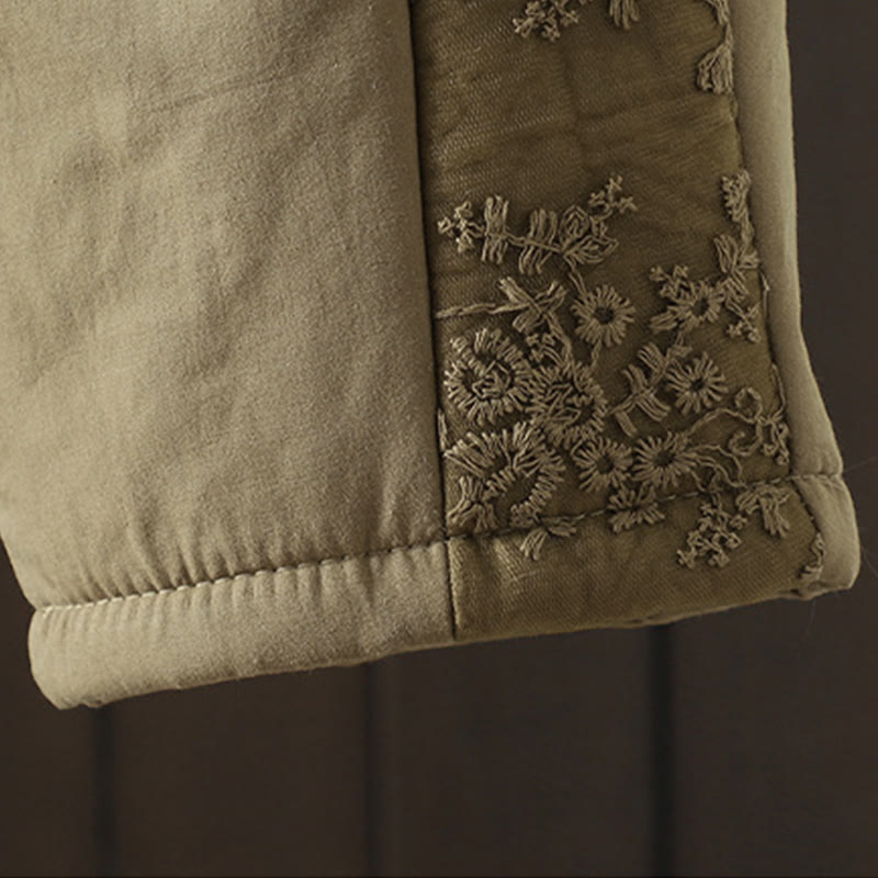 Buddha Stonesの花柄コットンポリエステル刺繍入り厚手レディースパンツ（ポケット付き） - image 14