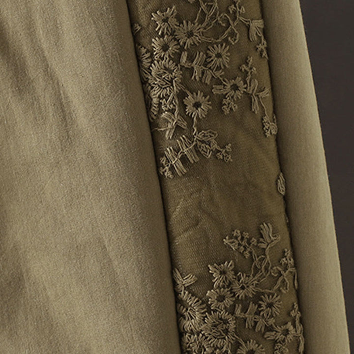 Buddha Stonesの花柄コットンポリエステル刺繍入り厚手レディースパンツ（ポケット付き） - image 13