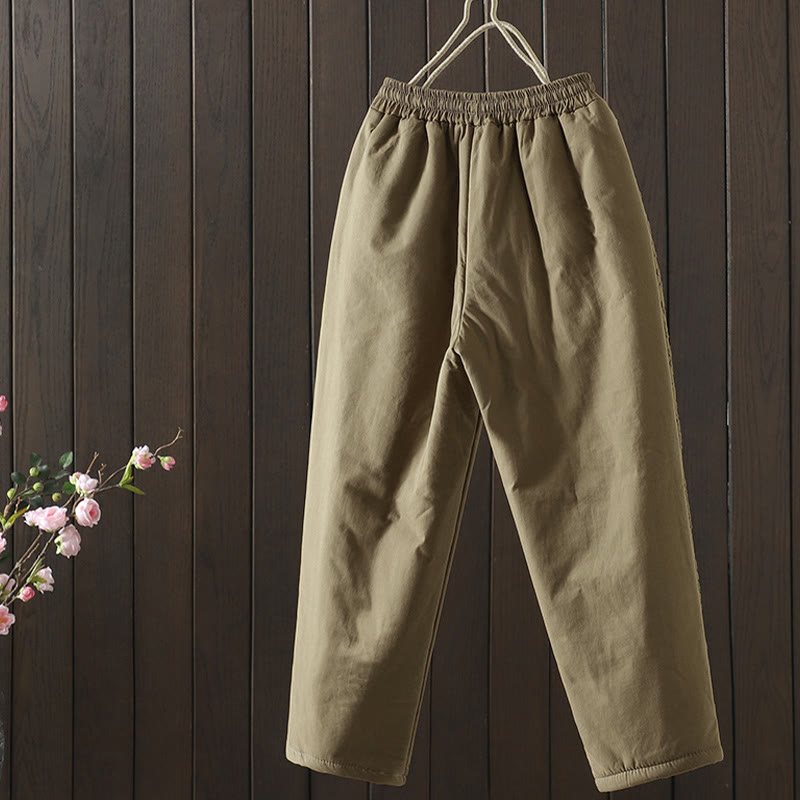 Buddha Stonesの花柄コットンポリエステル刺繍入り厚手レディースパンツ（ポケット付き） - image 7