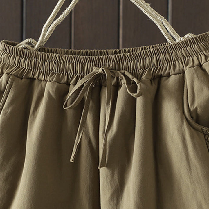 Buddha Stonesの花柄コットンポリエステル刺繍入り厚手レディースパンツ（ポケット付き） - image 9