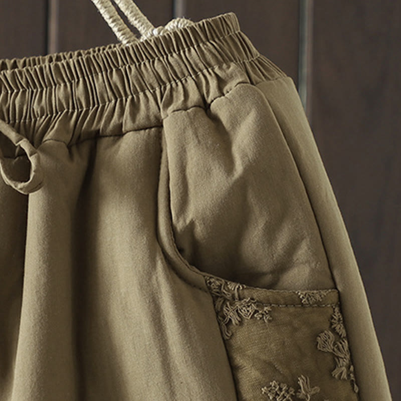 Buddha Stonesの花柄コットンポリエステル刺繍入り厚手レディースパンツ（ポケット付き） - image 10